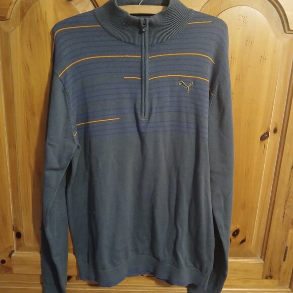 PUMA 1/4 Zip Sweater, Men's Medium Gray/Orange/Purple, Golf, EUC - Picture 1 of 7
